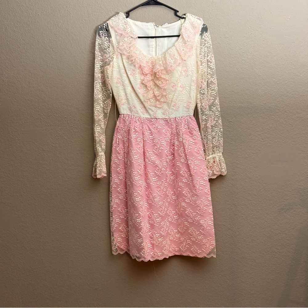 Vintage 1950s-60s Junior Theme Original Dress Pink Lace New York Retro XS NWT